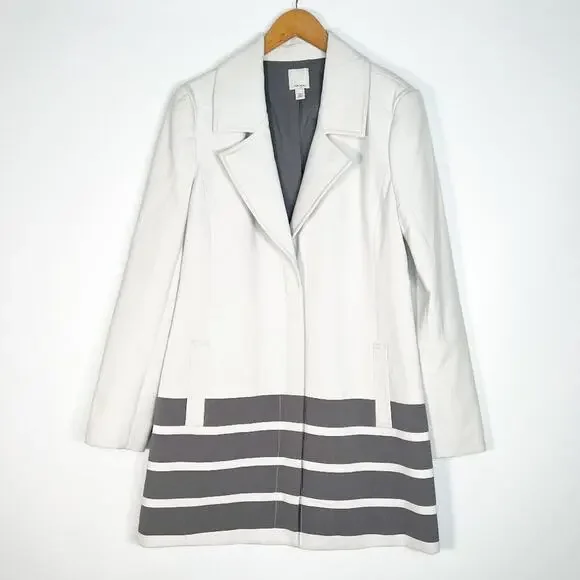 Halogen Cream & Grey Striped Jacket Coat - Picture 1 of 16